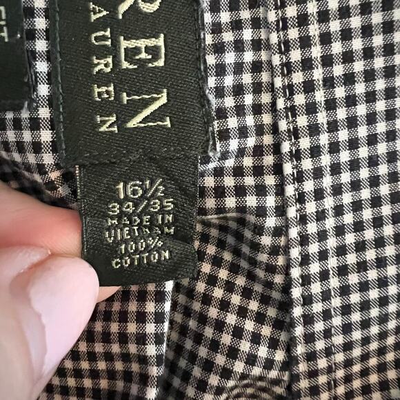 Lauren Ralph Lauren Classic Fit B/W Checked Mens 16 1/2 34/35 Cotton L/S Shirt - Picture 7 of 7